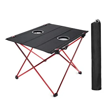 Portable Aluminum Folding Camp Table with Cup Holder for Camping, Picnic, Hiking, Garden, Beach