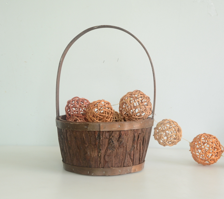 Round nature wood bark handicraft gift basket-2