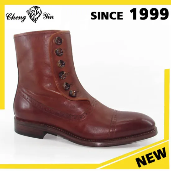 Fashion Goodyear welt Lace-up brown leather luxury brand American Winter Dress boots Men with buckle