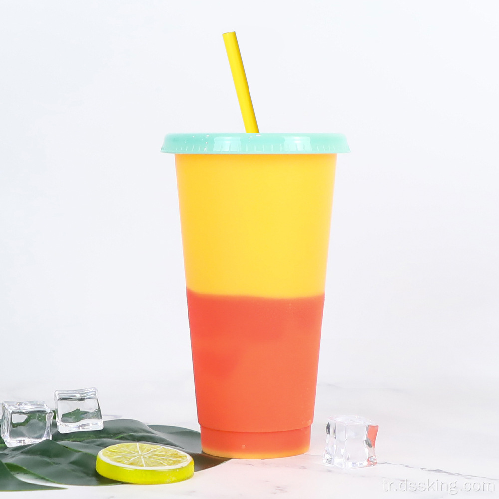 Özel renk değiştirme fincan yeniden kullanılabilir plastik sıska bardak plastik bardağı saman
