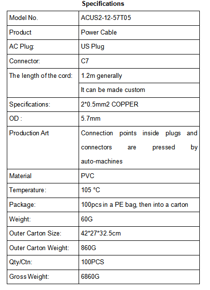 us plug power cable c7