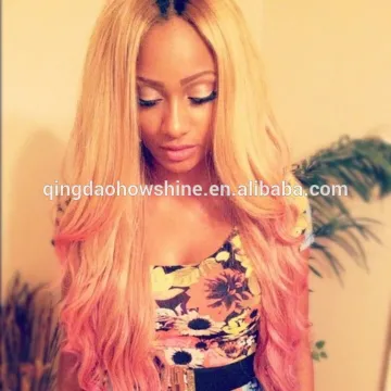 Top Fashion Ombre Blonde Pink European Human Hair 180% Density Glueless Lace Front Wig