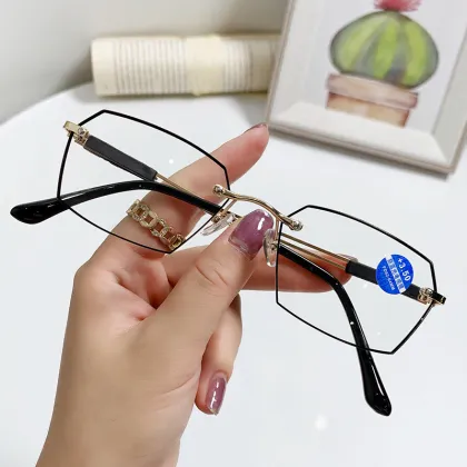 Trendy Rectangle Anti-Blue Light Rimless Reading Glasses for Men