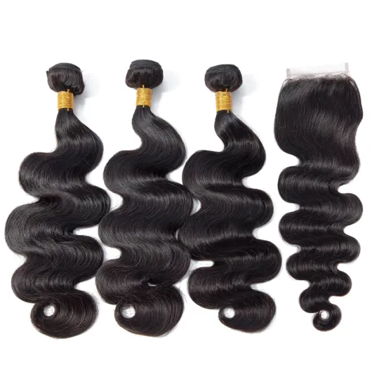 Top  Quality  Malaysian Body Wave Bundles With Closure  3 Bundles With Closure Unprocessed virgin hair in natural color
