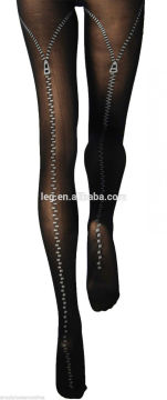 Sexy White Zipper Backseam Print Tattoo Sheer Pantyhose Tights