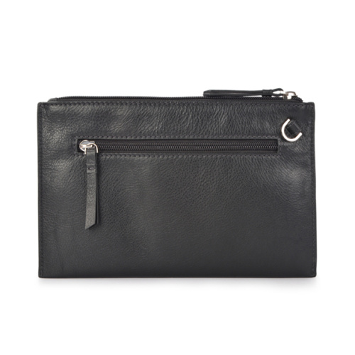 Black Clutch Bag Metallic Embossed Slim Wristlet Pouch