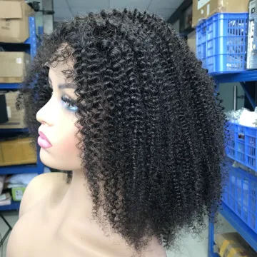 Indian Virgin Human Hair Kinky Curly Closure Wig On Sale for Black Women