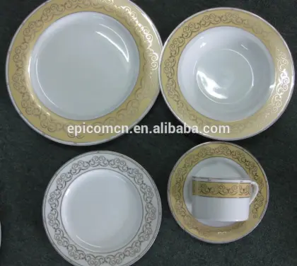 Hight quality royal gold design 20 pcs rond ceramic dinner set porcelain tableware