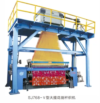 Shuttless medium speed loom weaving jacquard fabric