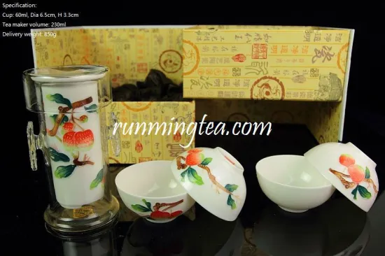 Jingdezhen Lychee Hand-painting Easy Tea-maker & Four Cups, in a gift box set