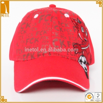 2016 new high quality red 100% cotton 6 panel printed embroidered child safety baseball cap