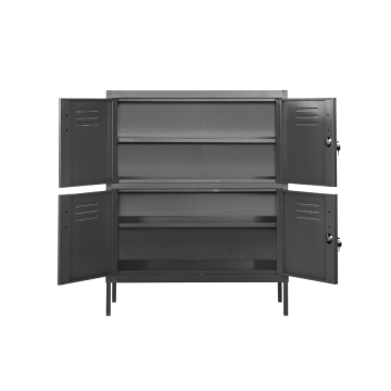 Black Metal Storage Cabinet with 3 Shelves
