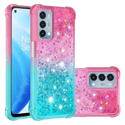 Four Corners Anti-Fall Liquid Glitter Quicksand Phone Case for OnePlus Nord N200 5G/N300 5G