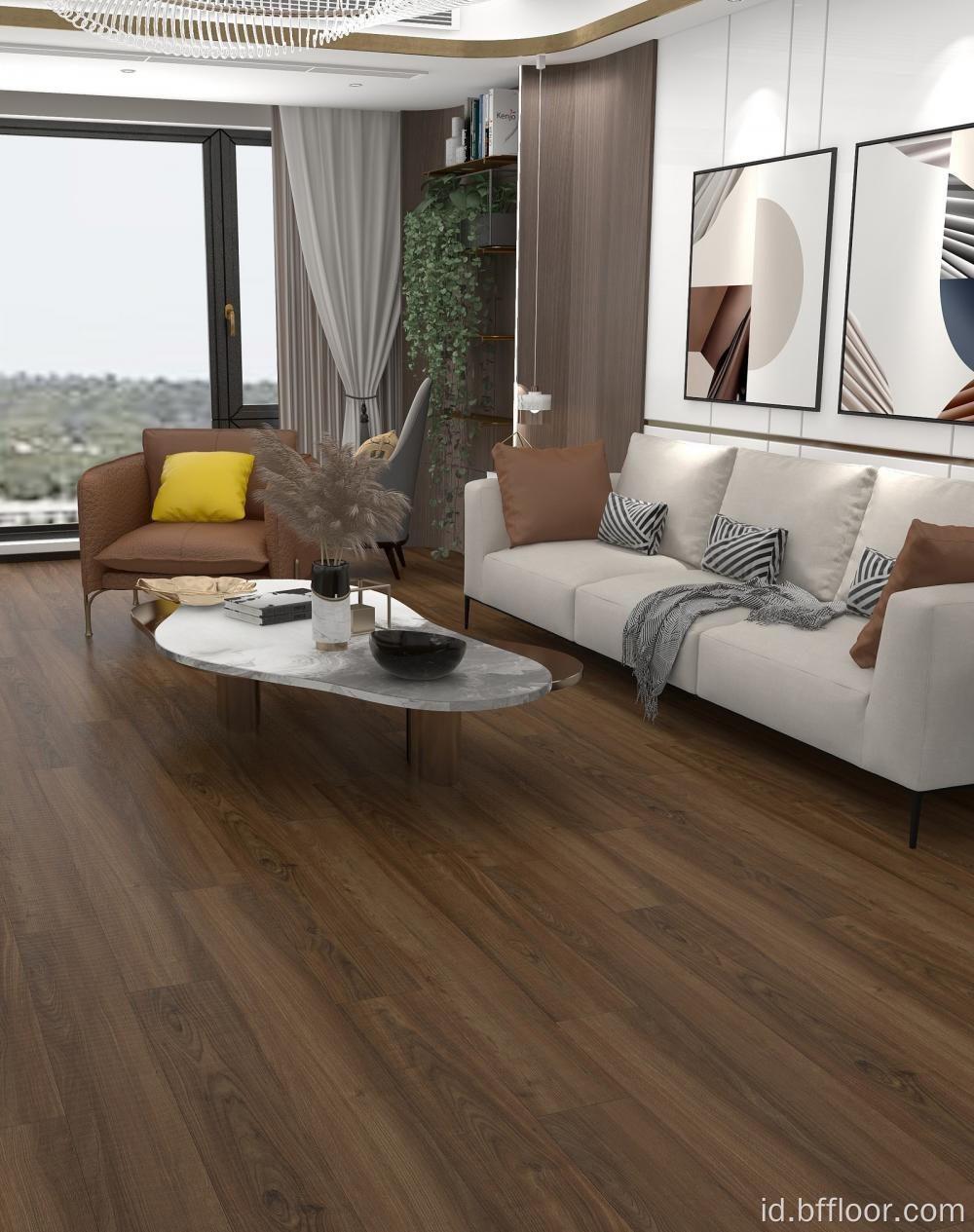 Lantai mewah ranea walnut gandum kayu coklat indoor
