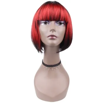 Manufacturer straight synthetic short bob style wig with bangs