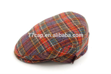 Blank Plaid Beret Cap with custom embroidery