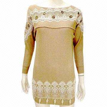 Elegant and Fashionable Ladies' Sweater, Made of Angola Material, Knitted Wear with Lace