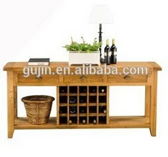 Rustic Country Wood Console Table Sofa Table with Wine Rack