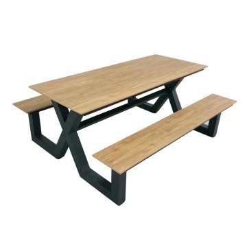 Hot Sale Outdoor Aluminum Plastic Wood Table and Bench Set for Patio, Restaurant, Hotel - 4 Pc Dining Chair Table