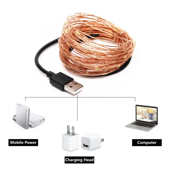 5M 50LEDs Waterproof Copper Wire 5V USB Fairy String Light - 8 Color Options for Wedding, Party, and Christmas Decor