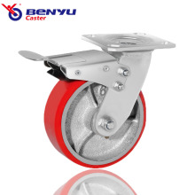 PU Iron Core Casters Swivel Wheel Dual Brake