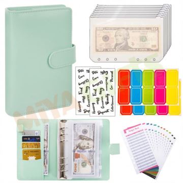Mint A6 Custom Cash Envelope System Budget Planner Binder with Zippered Pouch