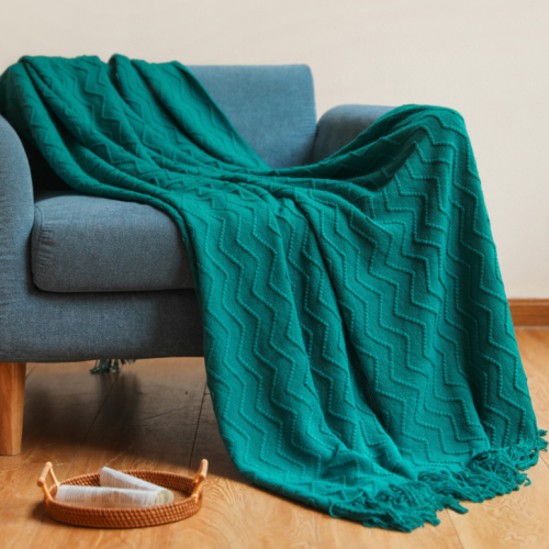 Thickened acrylic sofa knitted tassel blanket