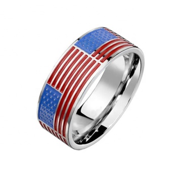 Yiwu Aceon Stainless Steel Men's Enamel Etch Engraved Stripe Star American Flag Ring
