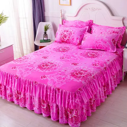 Three-piece Suit Bed Skirt Autumn Winter Simmons Big Bed Bedding 1 Bed Sheet +2 Pillowcase Bedspread Home Princess E11633