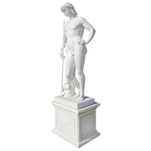 Sturdy Pedestal Standing White Marble Hero Sculpture