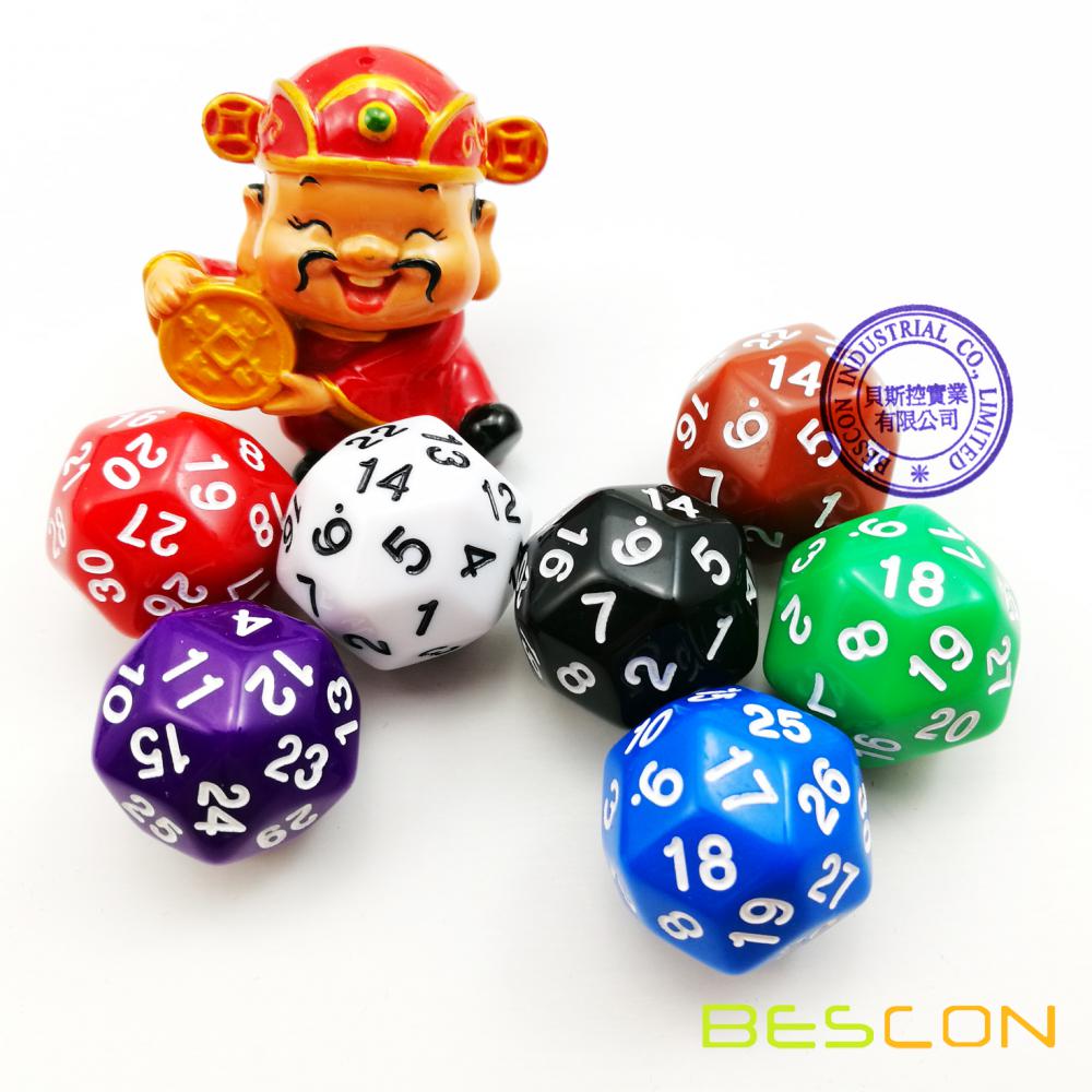 1x D30 gaming dice thirty sided die number 1-30 5 Colors Acrylic Cubes Dice TK 