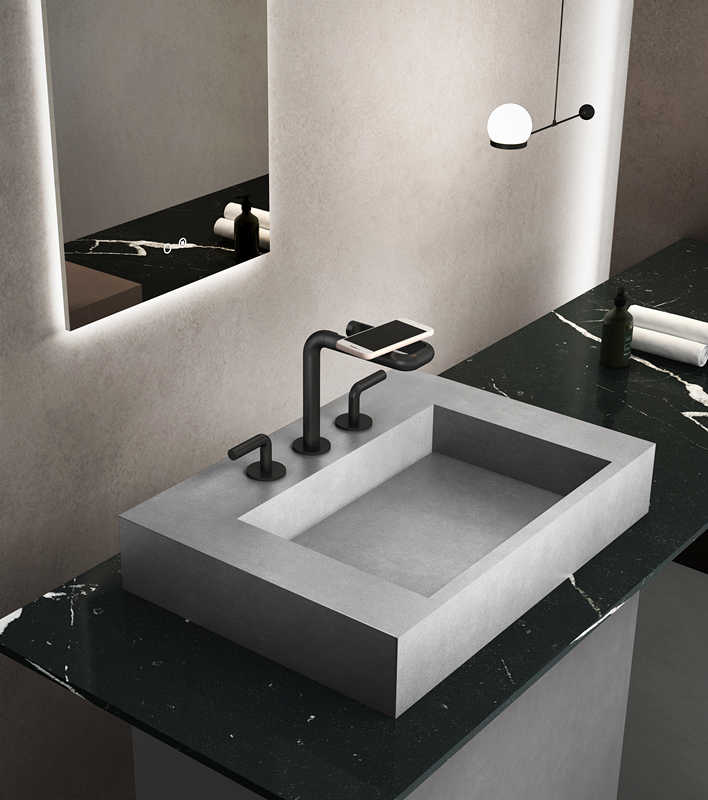 Basin faucet with integrated shelf 
