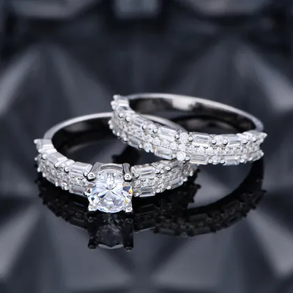 Fashion Half Circle Inlaid Diamond Sterling Silver Ring Wholesale