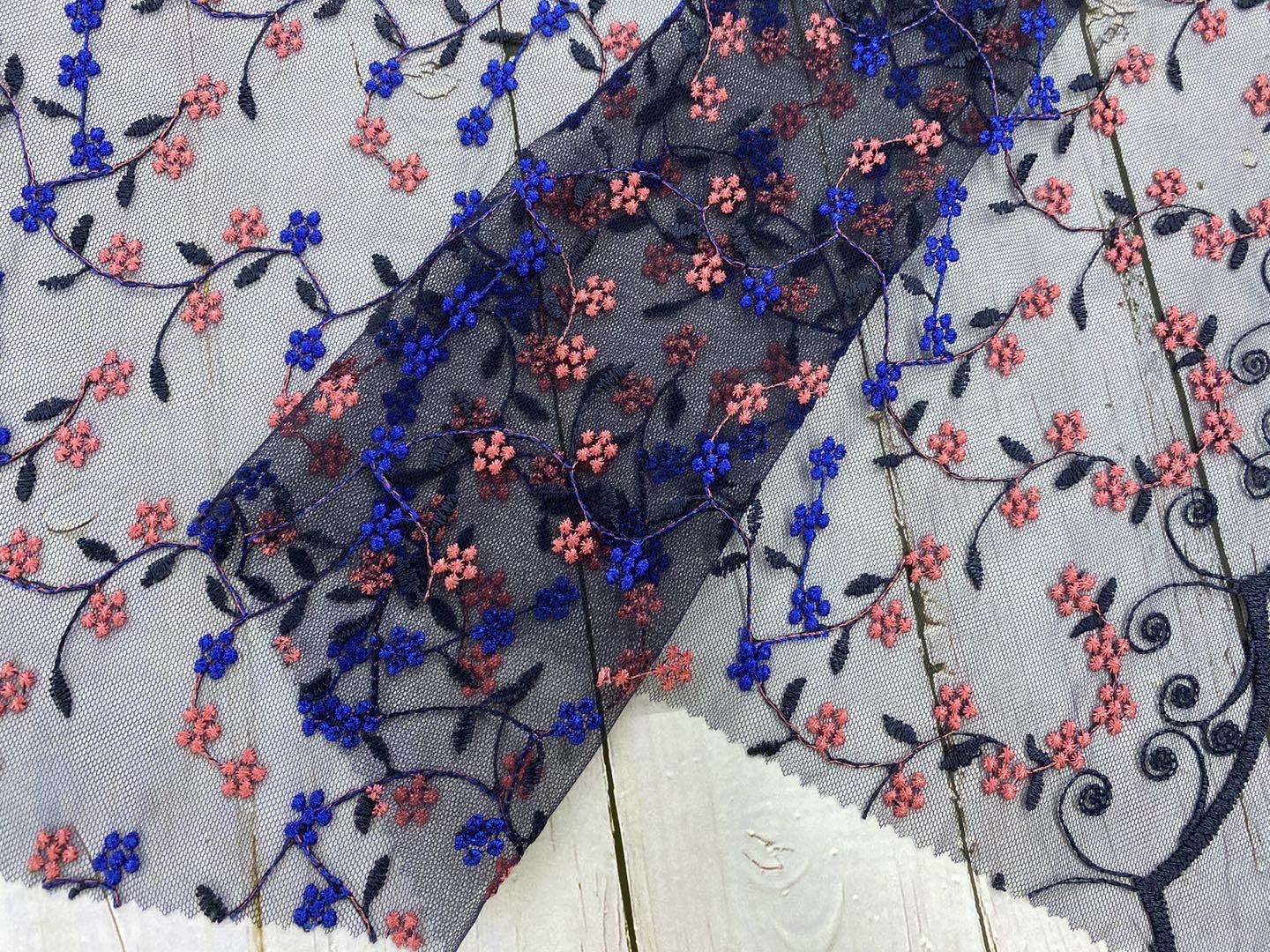 Garment Multicolor  Inflorescence Embroidery On Nylon Mesh