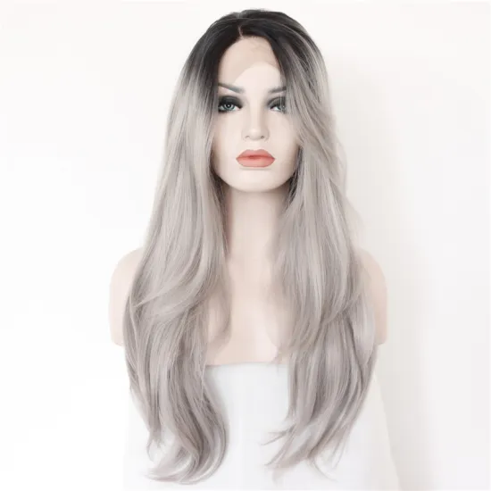 Aishili top quality long gray remy hair kinky straight hd synthetic lace front wigs for women