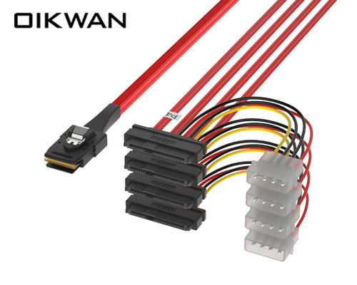 MiniSAS SFF-8087 to 4SFF-8482 with 4P Red Cable SFF-8482 Cable