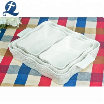 Rectangular home use white bakeware ceramic baking pan