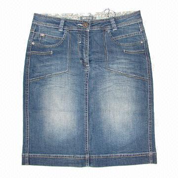 Women's denim skirt, heat-melting rhinestone, flower printing waist lining