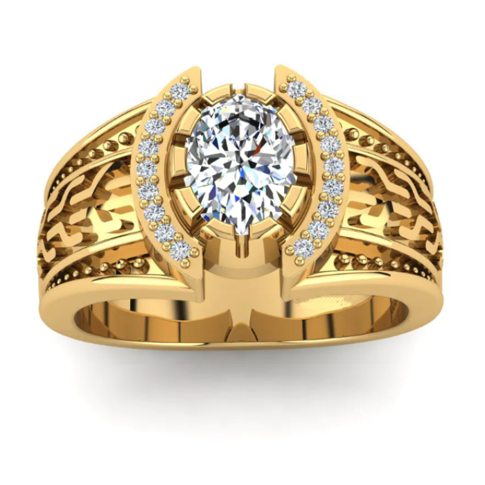 วงโมเดิร์น 14K Gold Oval Lab Diamond Men's Band