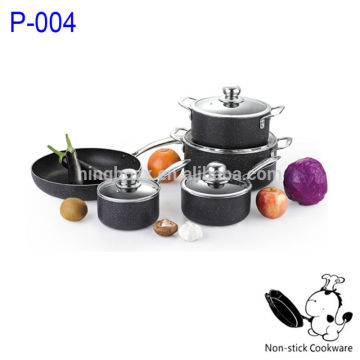 2015 promotional pressed marble stone coated stainless steel handle cookware kitchenware set