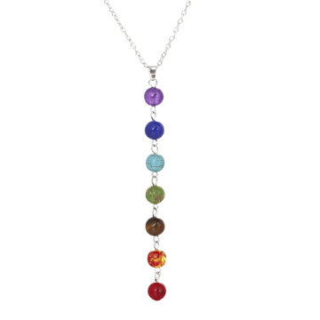 BraveLight Fashionable Handmade 7 Chakras Yoga Pendant Necklace with Amethyst Tiger Eye Crystal Stones