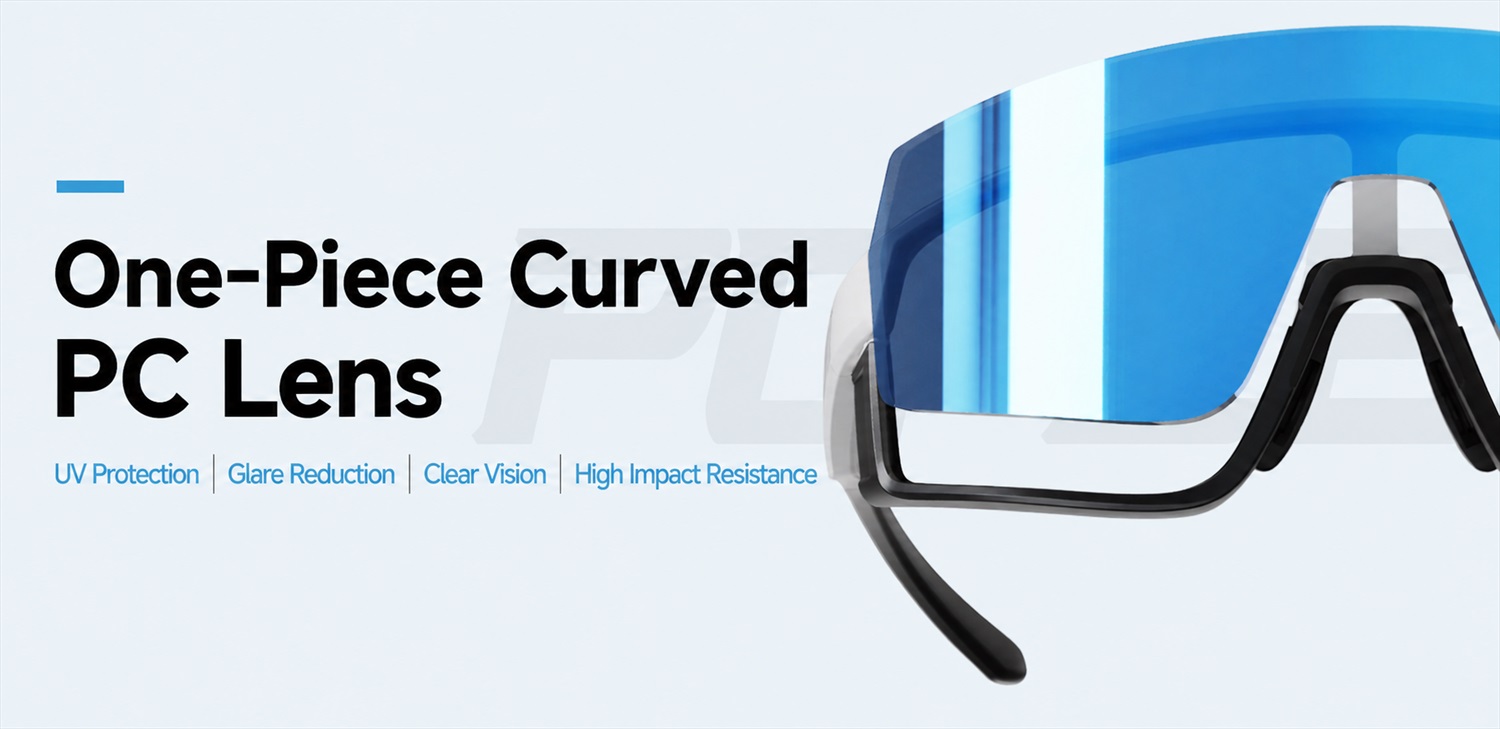 Wholesale TR90 Shield Sunglasses with UV400 ME2211-One-Piece Curved PC Lens