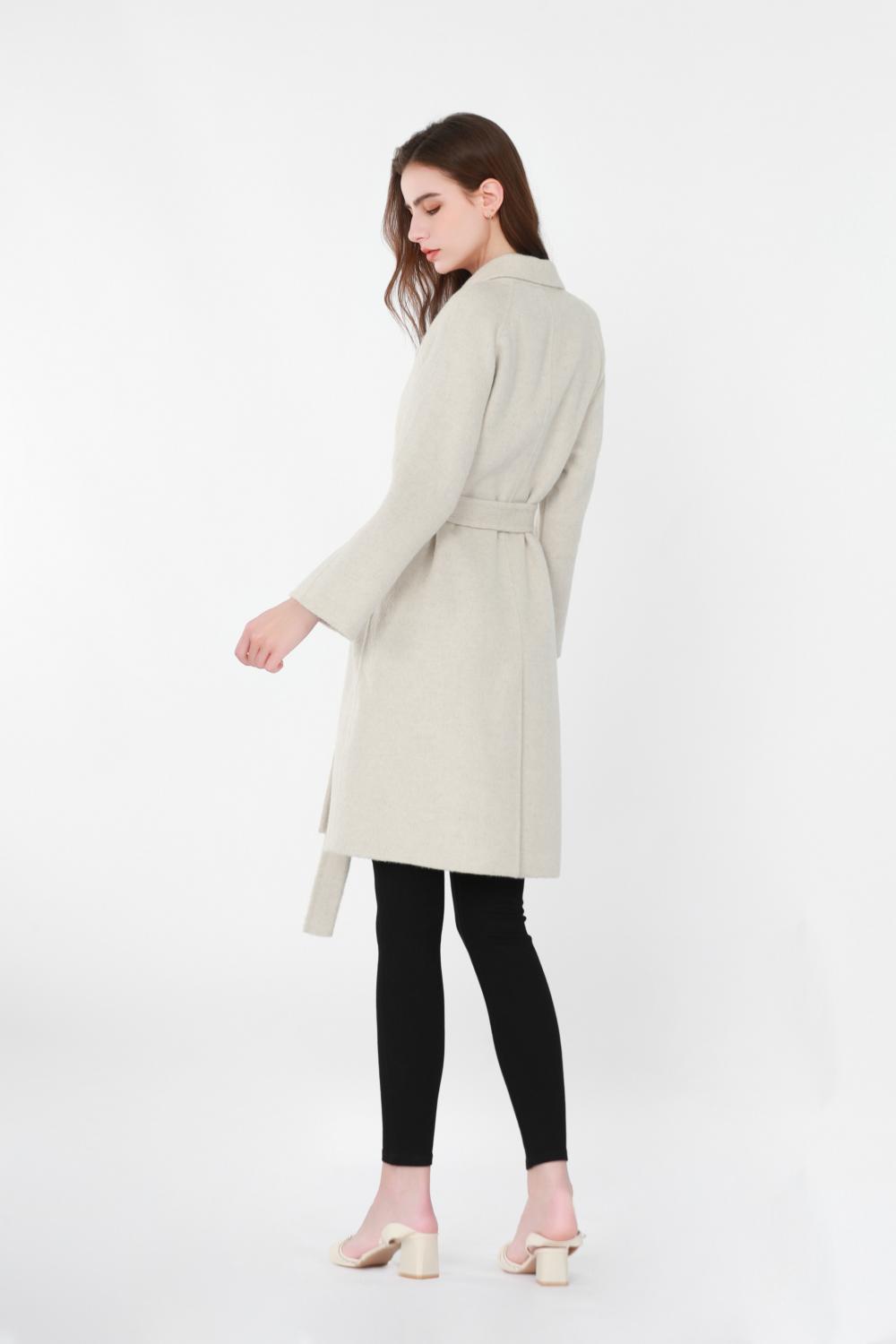 Three-quarter sleeves suit-stlye collar long woolen coat