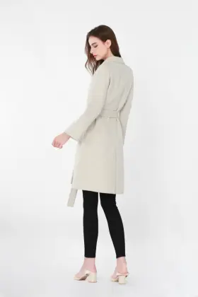 Three-quarter sleeves suit-stlye collar long woolen coat