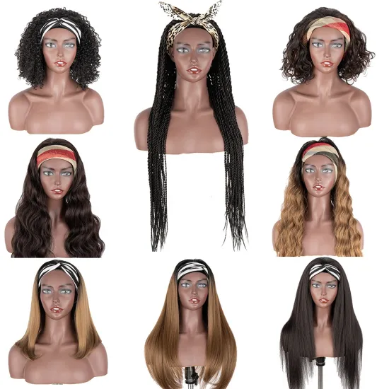 Wholesale 34 inches bandage wigs Brown color 2 plait Braided Wigs Long Twist Braids style synthetic hair headband wig for women