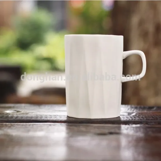 food safety high grade super white embossed ceramic mugs