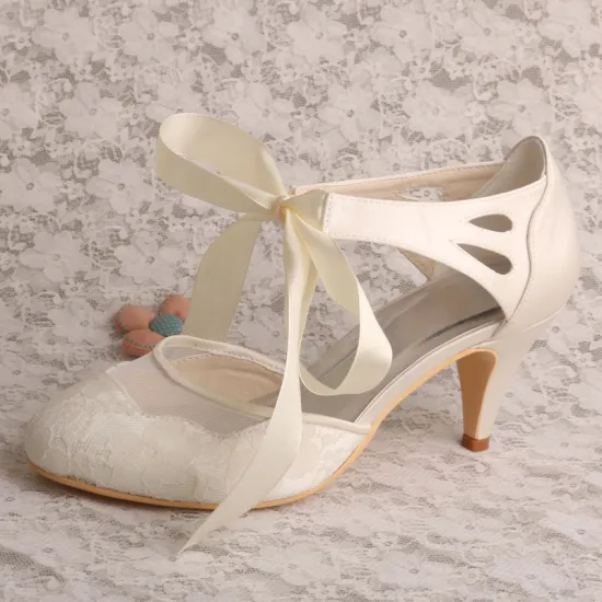 Cone Heels Wedding Shoes for Bride Ivory