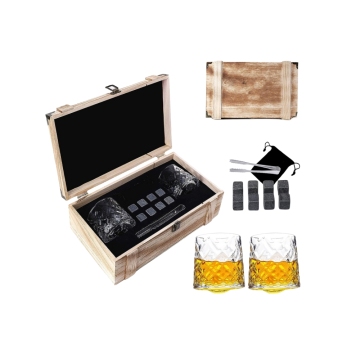 Luxury Cooling Rocks Whiskey Ice Stone Set with Glasses for Wine & Parties
