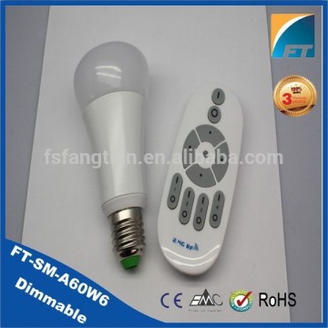 Color changing 2700-6500k AC85-265v 6w e27 smart led light bulb with remote controller