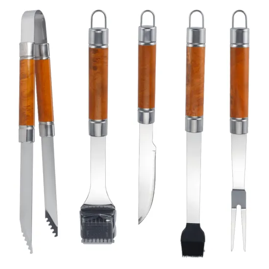 5-Piece Portable Stainless Steel BBQ Grill and Barbecue Tool Set for Outdoor Barbecues and Camping